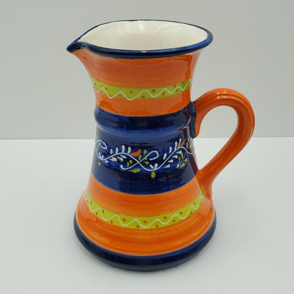 Ceramica Andaluza Pitcher Ceramica Alfonso Soto Orange Blue Vase Made in Spain